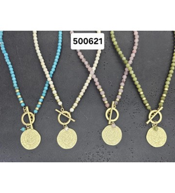 COLLAR BOLAS CRISTAL Y MONEDA