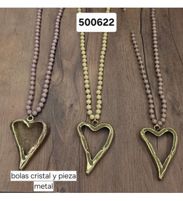 COLLAR LARGO CRISTAL Y CORAZON