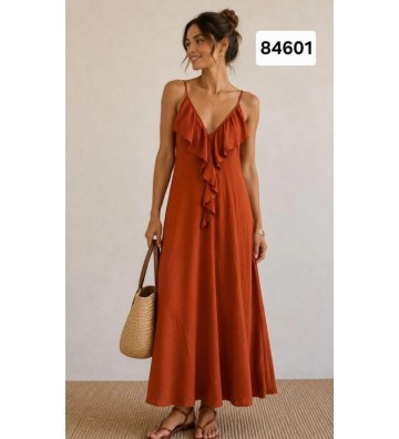 VESTIDO LARGO LISO VOLANTE...