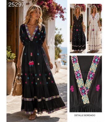VESTIDO LARGO BORDADO MULTI...