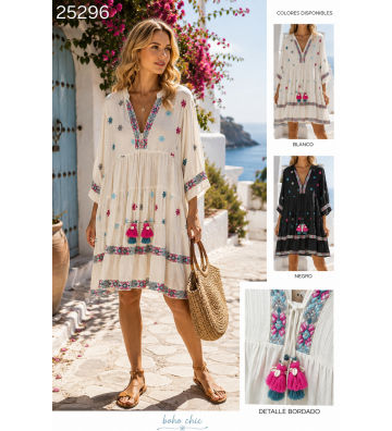 VESTIDO CORTO 3/4  BORDADO...